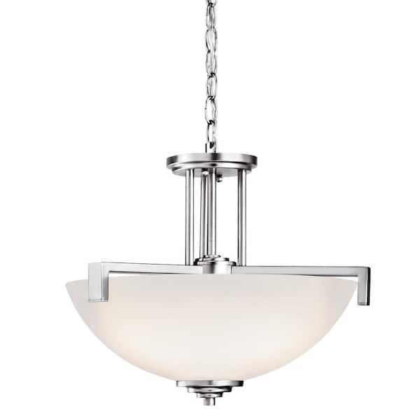 KICHLER Eileen 3-Light Chrome Contemporary Shaded Kitchen Convertible Pendant Hanging Light to Semi-Flush