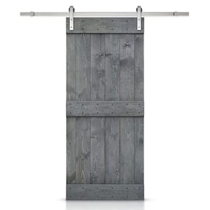 Mid-Bar 30 in. x 84 in. Gray Stained Knotty Pine Wood Interior Sliding Barn Door with Hardware Kit