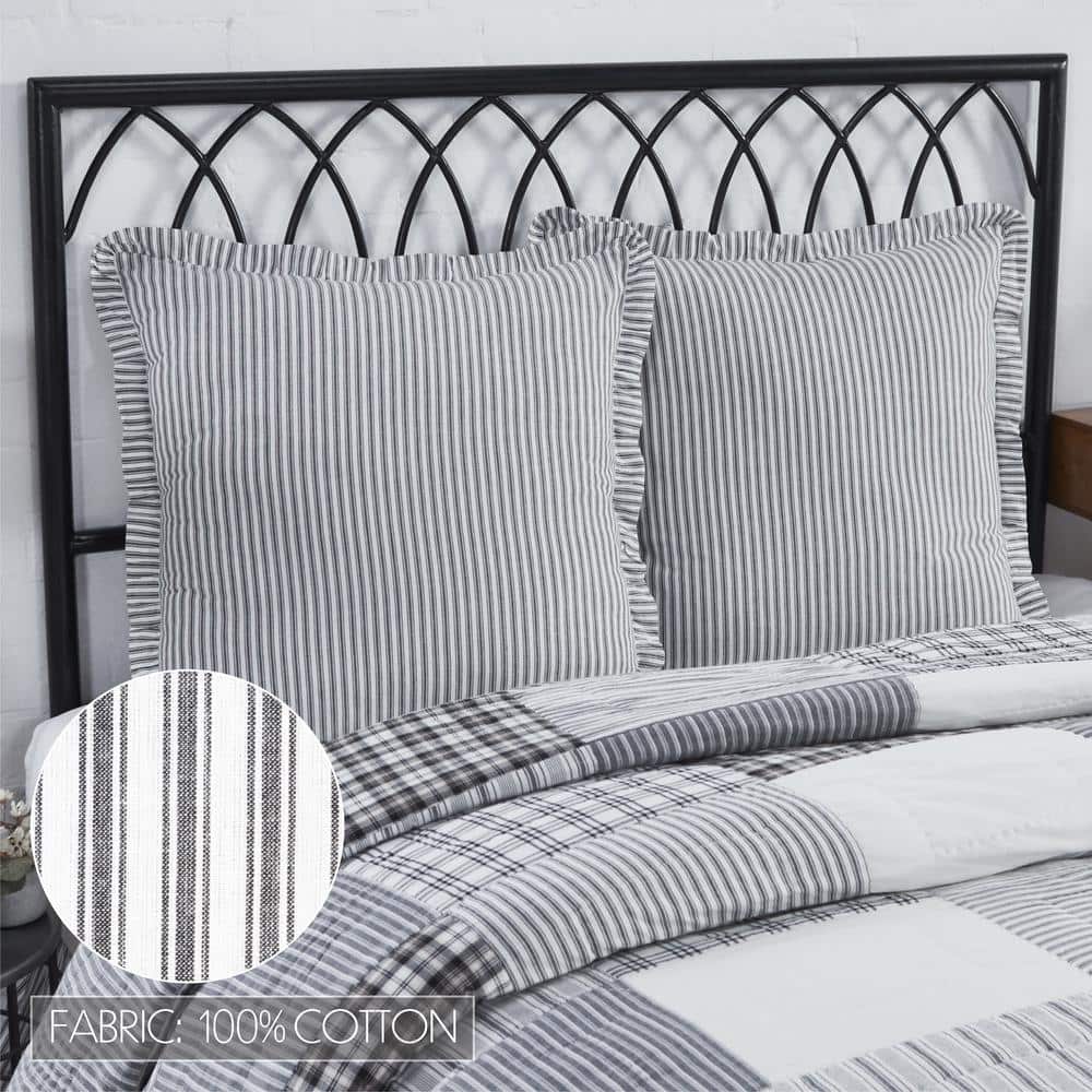 Sawyer Mill Black and White Cotton Euro Sham with Ruffle Edging