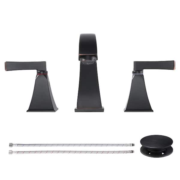 WOWOW 8 in. Widespread Double Handle Bathroom Faucet with Pop-Up Drain in Oil Rubbed Bronze