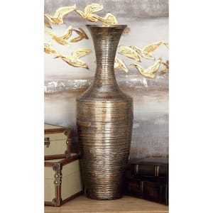 23 in. Dark Brown Tall Floor Bamboo Wood Decorative Vase with Lacquer