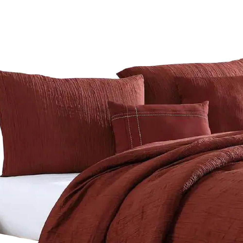 Benjara Alice 5- Piece Red Textured Microfiber Queen Comforter Set - 2