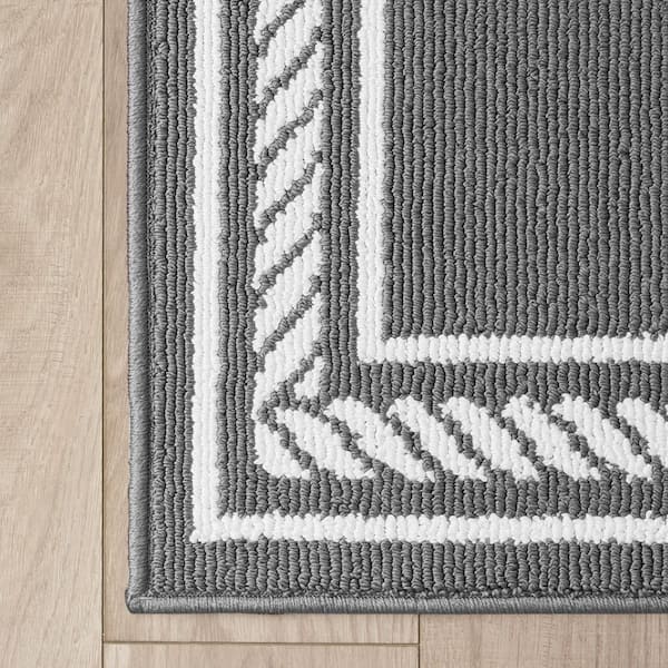Rope Border Dark Gray/White 2 ft. x 5 ft. Tufted Border Polypropylene Runner Rug