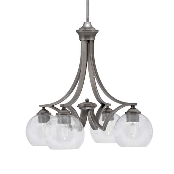 Unbranded Clevelend 4-Light Graphite Chandelier, Round Chandelier with 5.75 in. Clear Bubble Glass Shades, No bulbs included