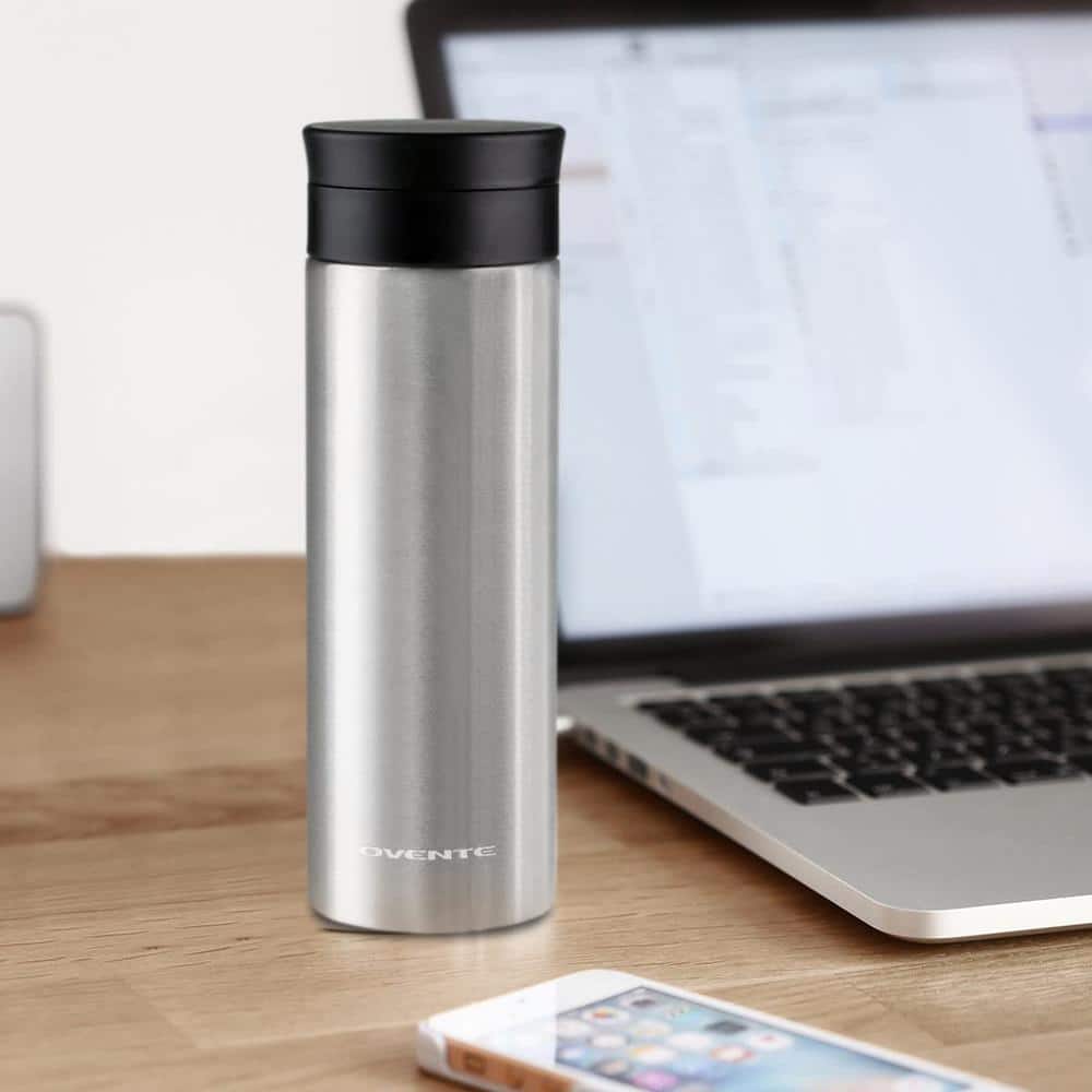 16 oz Silver Stainless Steel Insulated Travel Tumbler with Lid