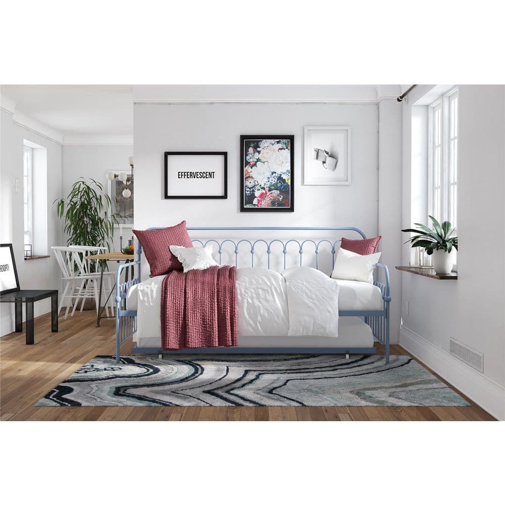 Stone Blue Twin Metal Daybed with Trundle and Slats