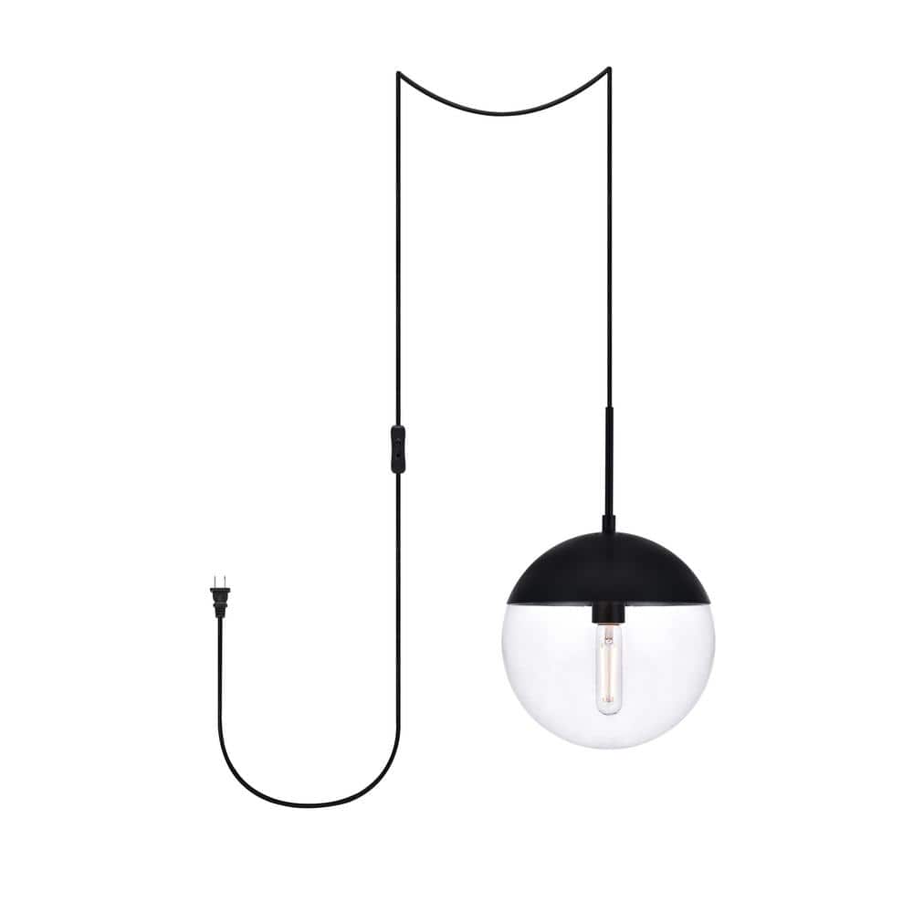 Home Living 40-Watt 1-Light Black Shaded Pendant Light with Glass Shade, No
