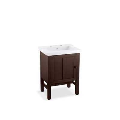 Tresham 24 in. W Vanity in Woodland with Vitreous China Vanity Top in Dark Brown with White Basin