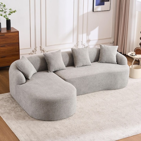 98.8 in. W Chenille L-Shape Modular Sectional Sofa in Light Gray, Compressed and No Assembly