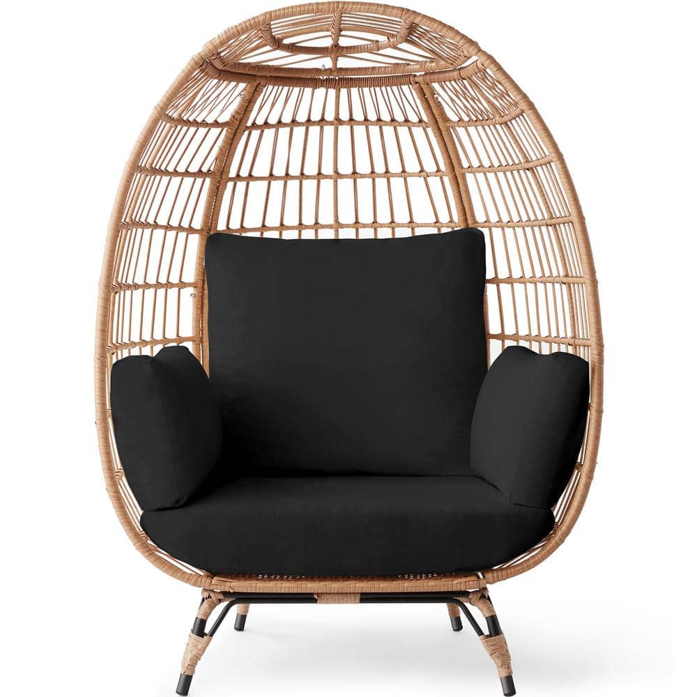 Oversized Black Wicker Egg Chair with Cushions