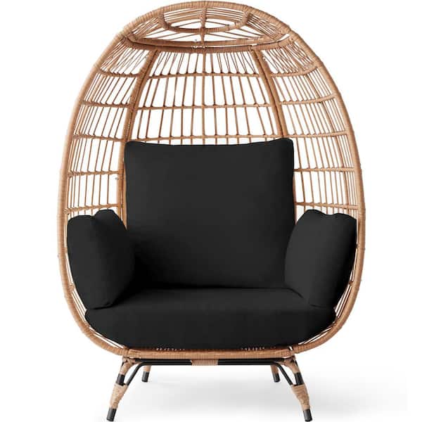 Best Choice Products Oversized Egg Wicker Indoor Outdoor Lounge Chair with Black Cushions, Steel Frame, 440 lbs. Capacity
