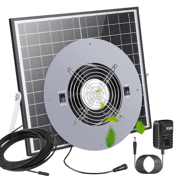 KIWDZFU 30W Solar Exhaust Fan with Dual Charging, IPX7 Waterproof, 32.8FT Cable for Attic, Greenhouse, Garage