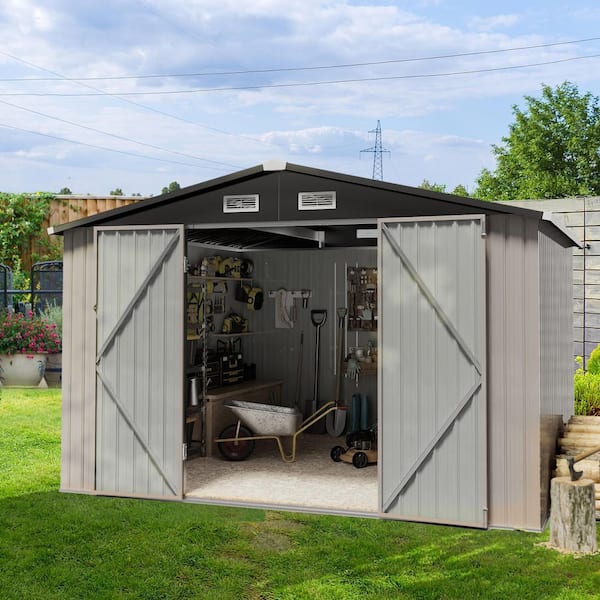 10 ft. W x 8 ft. D Metal Storage Shed with Lockable Door, Vents and Galvanized Steel Frame for Patio (80 sq. ft. )
