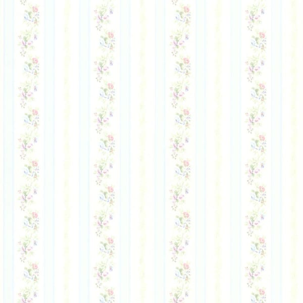 Brewster Princess Light Blue Floral Stripe Vinyl Peelable Wallpaper (Covers 56.4 sq. ft.)