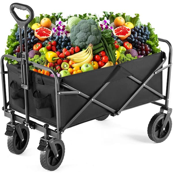 Huluwat 3.6 cu. ft. Metal Black Outdoor Multi-Purpose Collapsible Garden Cart Camping Wagon