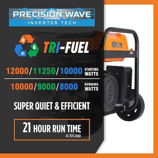10000-Watt Electric Start Tri-Fuel Gasoline/Propane/Natural Gas Powered Inverter Generator with a 458 CC Engine