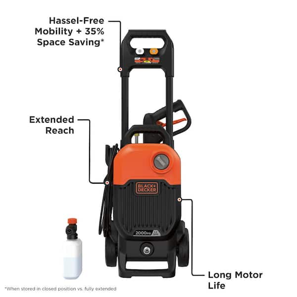 BLACK+DECKER BEPW2000 2000 PSI 1.2 GPM Cold Water Electric Pressure Washer with Integrated Wand and Hose Storage - 3