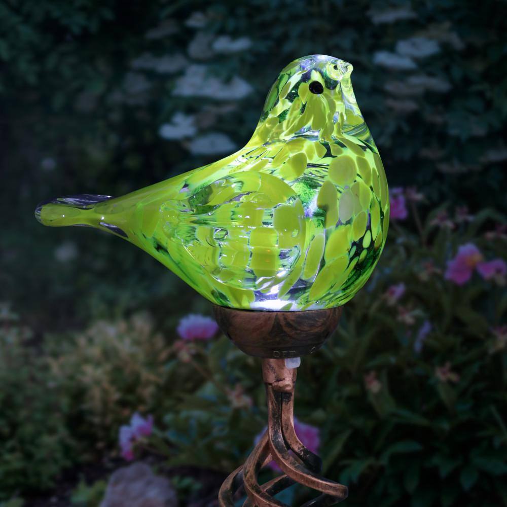 Yellow Hand Blown Glass Bird Solar Garden Stake