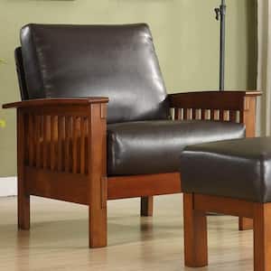 Brown Faux Leather Side Chair with Removable Cushions (Set of 1)