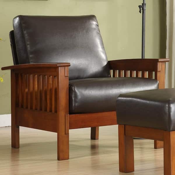 HomeSullivan Brown Faux Leather Side Chair with Removable Cushions (Set of 1)