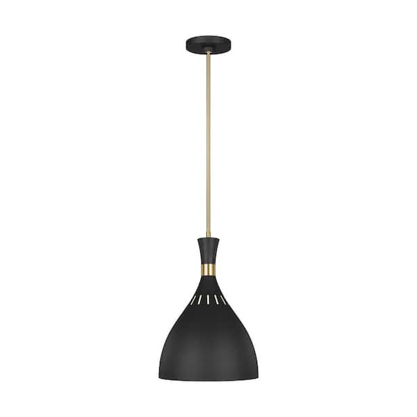 Generation Lighting Joan Large 12 in. W 1-Light Matte Black and Burnished Brass Pendant