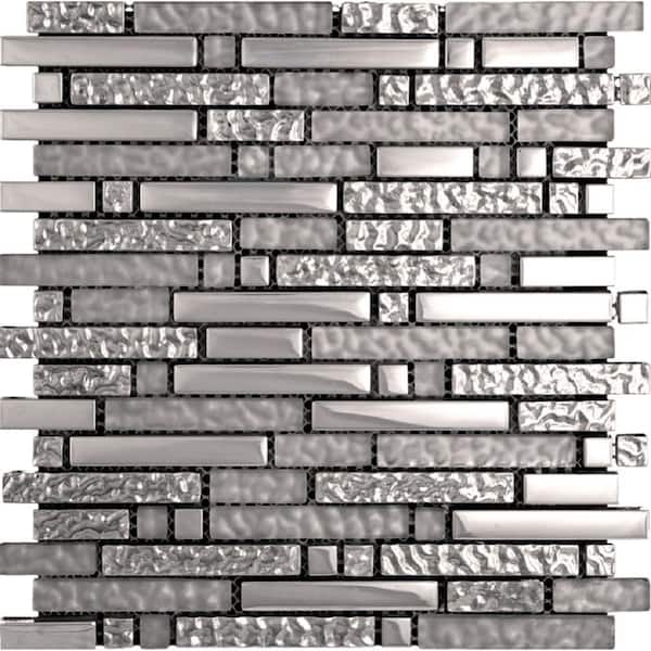 Apollo Tile Silver 4 in. x 5 in. Polished Glass Mosaic Tile Sample (0.13 sq. ft./Piece)