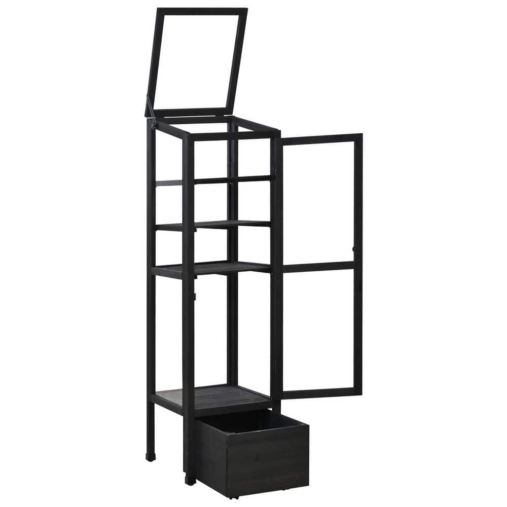 18.1 in. W x 62.4 in. D x 19.7 in. H Black Wood Greenhouse with Movable Sto