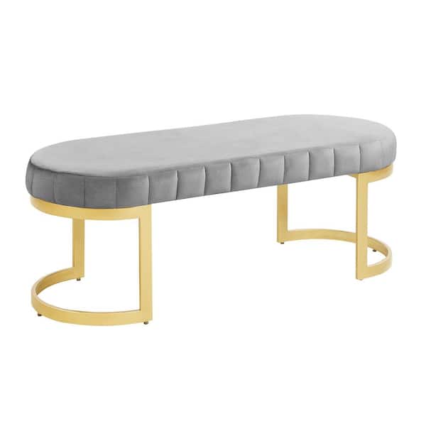 Morden Fort Gray Upholstered Velvet Ottoman Bench Footrest for Entryway 19 in. D x 50 in. W x 18.5 in. H