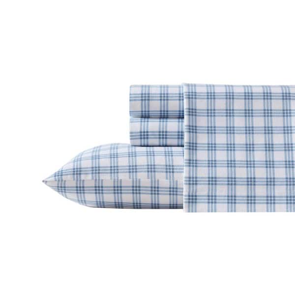 Arrowhead Tartan 4-Piece Antique Blue Flannel Cotton King Sheet Set