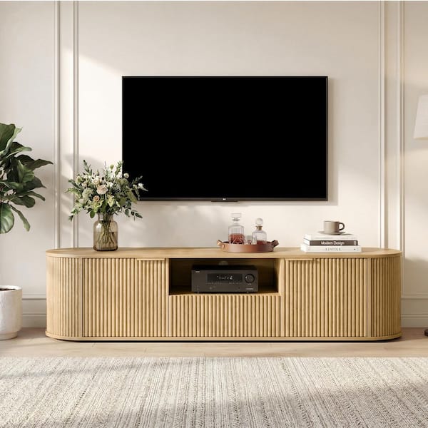 Spruce & Spring Livo Oak 70 in. Boho TV Stand for TVs up to 75 in