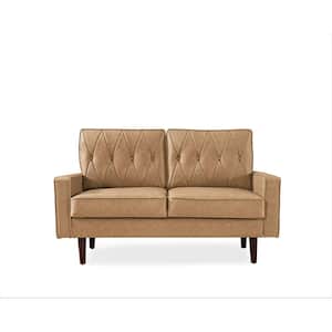 Acire 57.5 in. Camel Faux Leather Cushion Back 2-Seater Loveseat