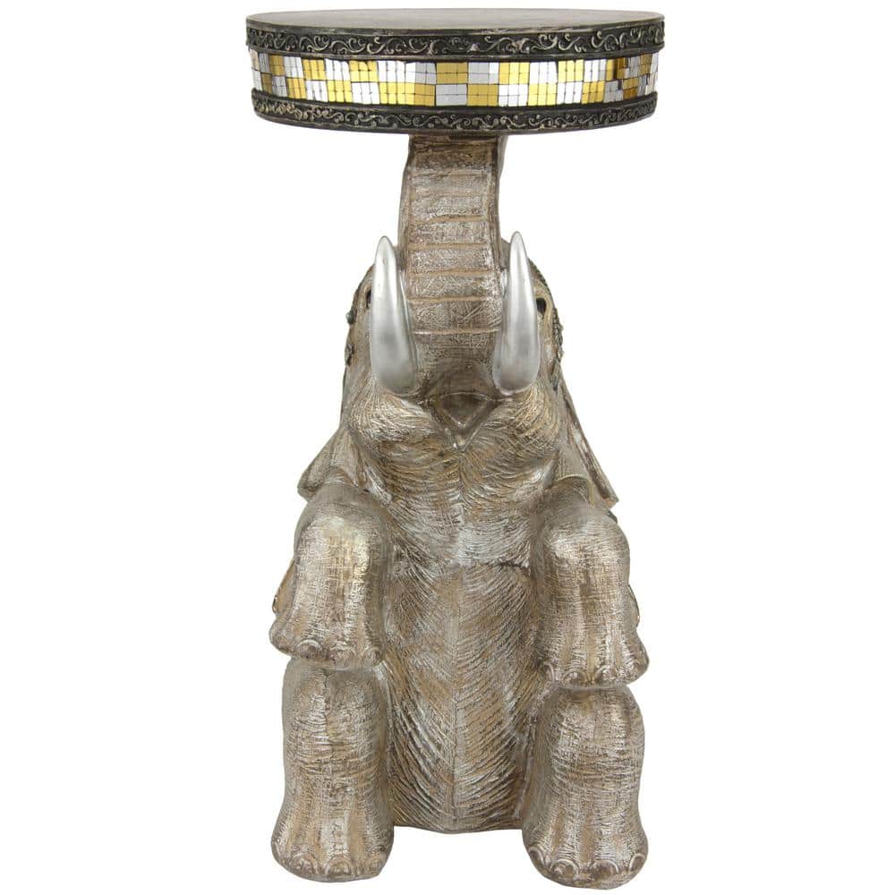 White Resin Elephant Statue with Traditional Costume, 23"