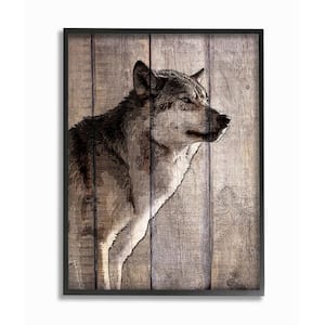 16 in. x 20 in. "Brown Wolf Planked Look Photography" by Kimberly Allen Framed Wall Art