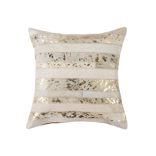 natural Torino Madrid Cowhide Gold Geometric 18 in. x 18 in. Throw Pillow