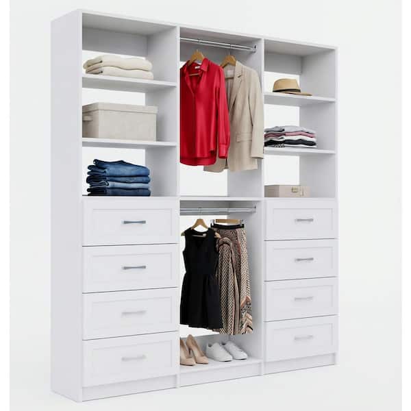 Alto Collection 99 in. W White Tower System Shaker 2 4-Drawer and Double Hang 13-Shelf Wood Closet System