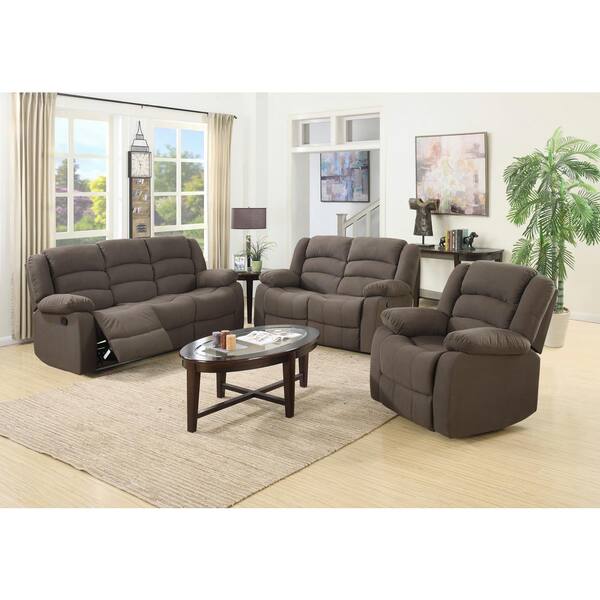 Unbranded Ellis Contemporary Microfiber 3-Piece Living Room Set, Brown