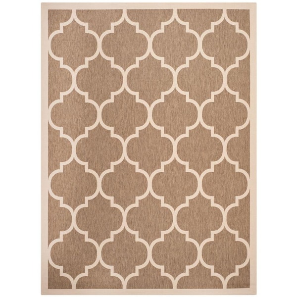 SAFAVIEH Courtyard Brown/Bone 8 ft. x 11 ft. Geometric Indoor/Outdoor Patio  Area Rug