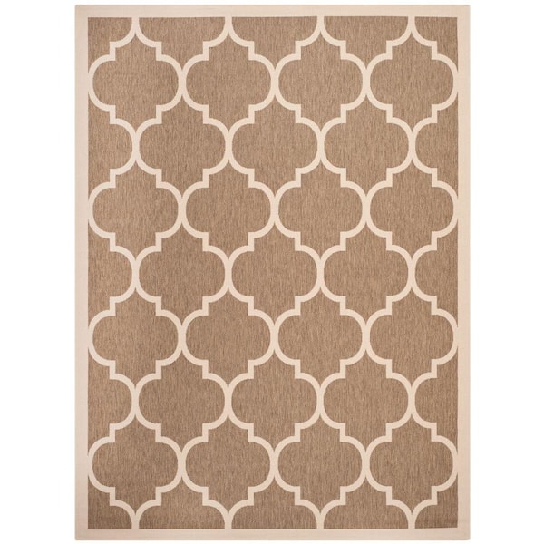 Courtyard Brown/Bone 8 ft. x 11 ft. Geometric Indoor/Outdoor Patio Area Rug