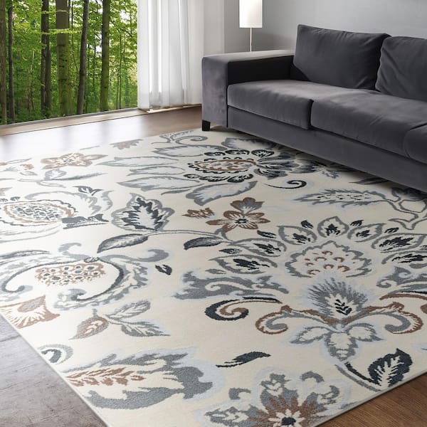 Madison Floral Cream 5 ft. x 7 ft. Indoor Area Rug