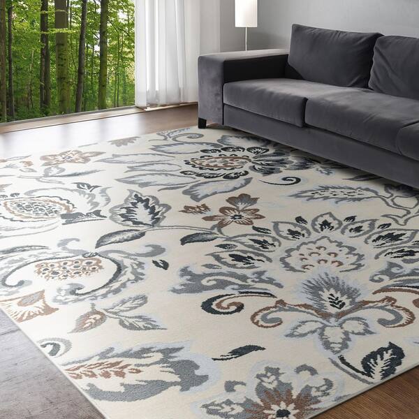 Madison Floral Cream 8 ft. x 10 ft. Indoor Area Rug