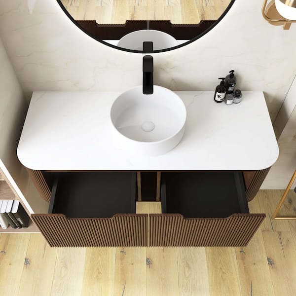 s*y様 niceness HARISTON Yingze 48 in. Wall Mounted Single Sink Walnut Bath Vanity with