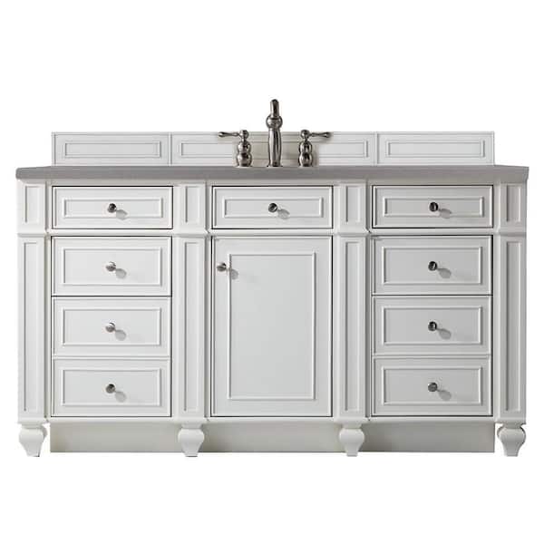James Martin Vanities Bristol 60 in. W x 23.5 in.D x 34 in.H Single Vanity in Bright White with Quartz Top in Grey Expo