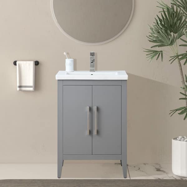 24 in. W x 18.5 in D x 34 in. H Single Sink Bathroom Vanity Cabinet in Cashmere Gray with Ceramic Top
