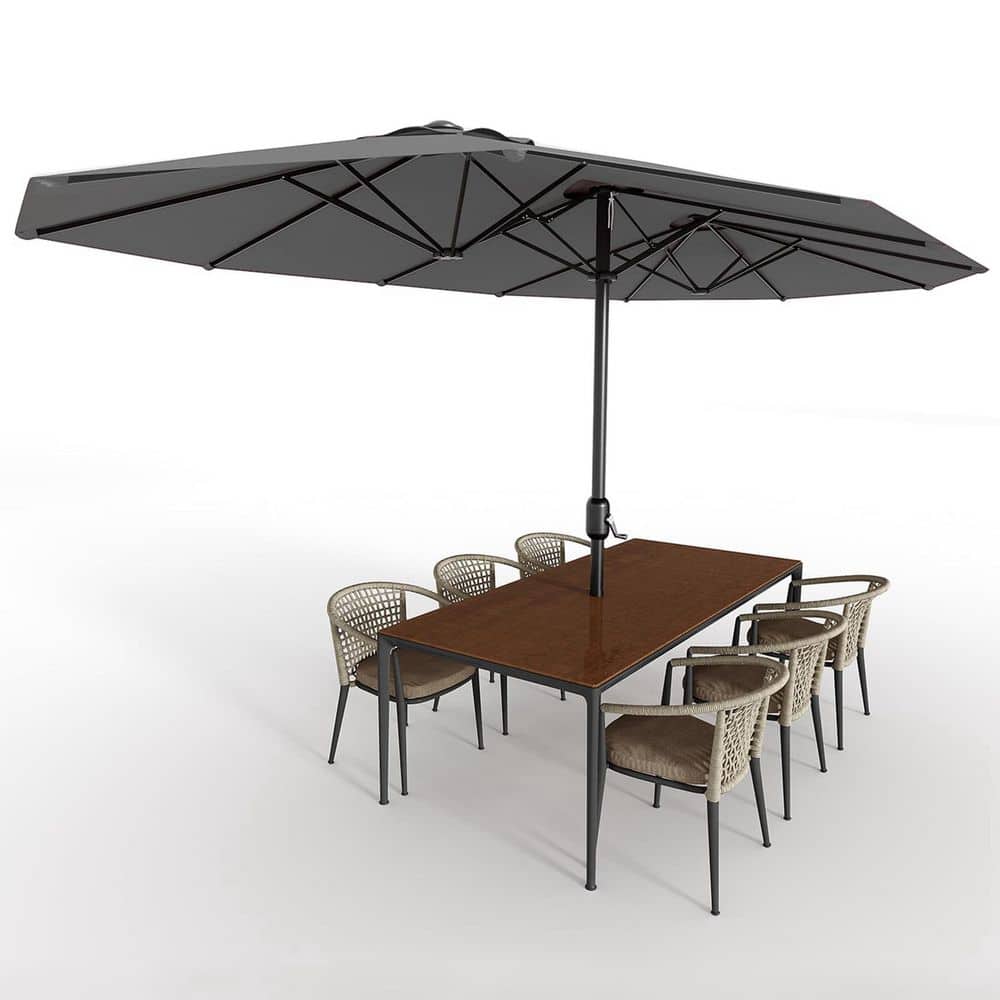 15 ft. Rectangular Outdoor Double-Sided Market Patio Umbrella with Crank Lift & Base in Gray price history on PriceWatchPro