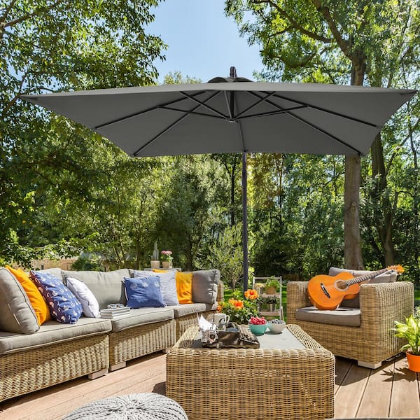 8.2 ft. Steel Pole and Ribs Square Outdoor Cantilever Offset Hanging Patio Umbrellas in Gray