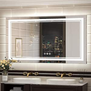 55 in. W x 30 in. H Rectangular Frameless LED Light Anti-Fog Wall Bathroom Vanity Mirror with Frontlit and Backlit