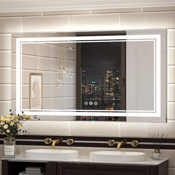 KeonJinn 36 in. W x 30 in. H Rectangular LED Lighted Anti-Fog Tempered Glass Aluminum Medicine Cabinet with Mirror in Silver