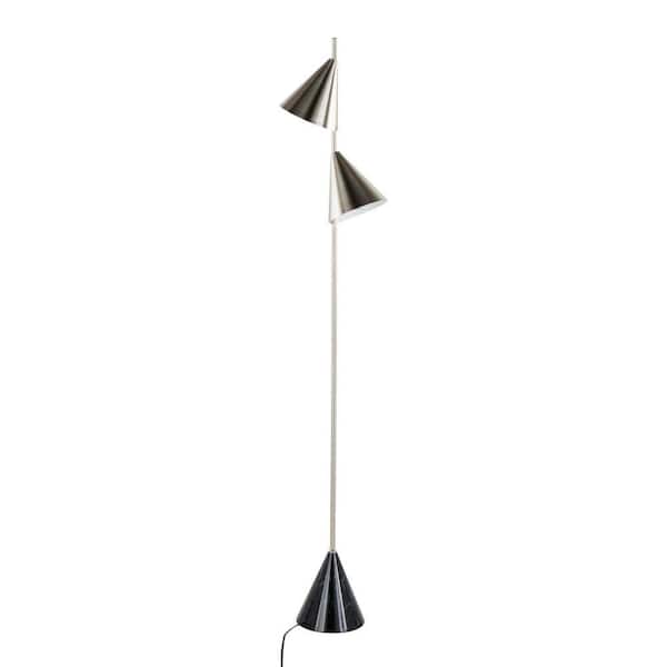 65 in. Nickel Contemporary 2-Light Smart 1-Way (On/Off) Standard Floor Lamp for Living Room with Metal Cone Shades