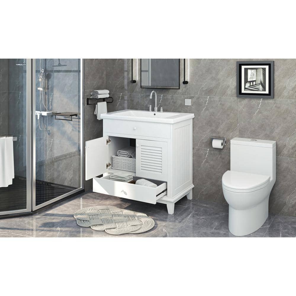 30 in. W x 18 in. D x 31 in. H Freestanding Bath Vanity in White with White
