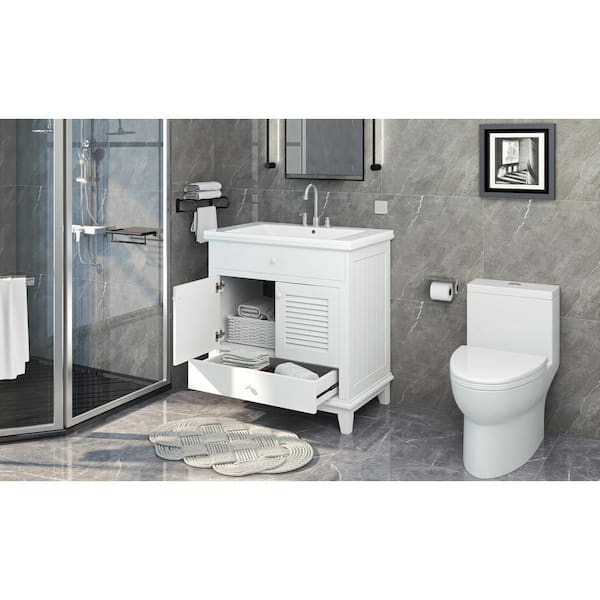 Unbranded 30 in. W x 18 in. D x 31 in. H Freestanding Bath Vanity in White with White Ceramic Top